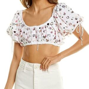 For Love And Lemons Cold Hearted Floral Puff Sleeve Crop Top Small